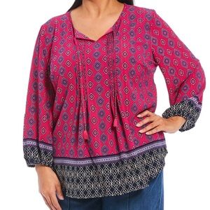 NWOT Ruby Road Fuchsia Geometric Women's Top, Size XL Petite